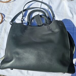 Coach Rogue 1941 26847 Hunter Green Leather Floral Bow Print Lining + Chain S